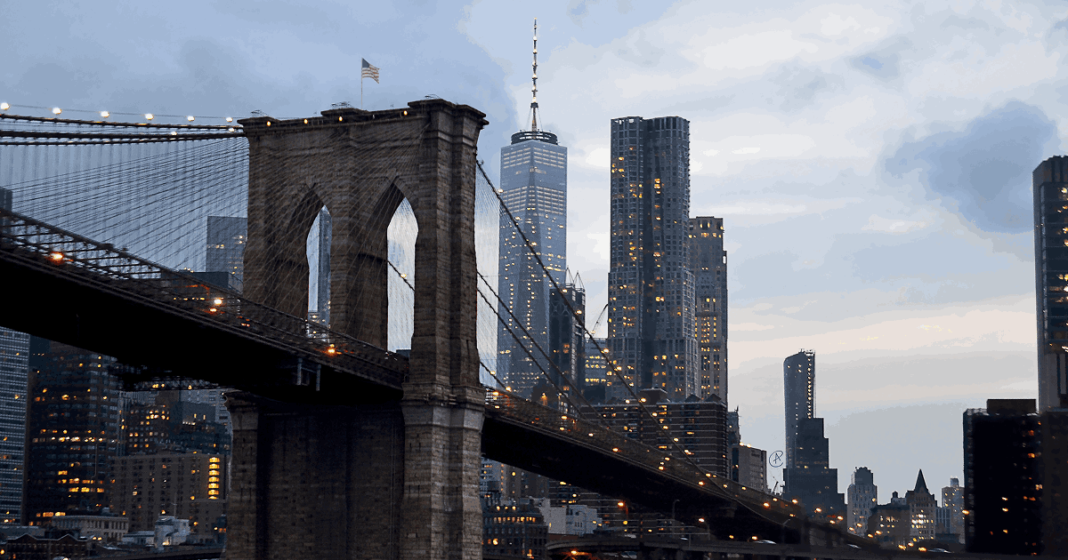 Brooklyn Bridge and New York City skyline representing the scale of the state’s digital economy