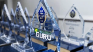 Casino Guru trophy with “Malta iGaming Affiliate Awards 2025” engraving, symbolizing the company’s triple win at the prestigious affiliate event.